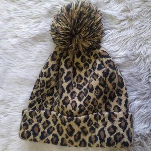 Cheetah Print Beanie with Puff - New without Tag